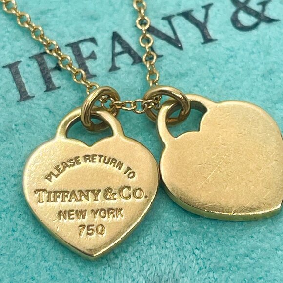Tiffany & Co. Return to Tiffany 18k Rose Gold Double Mini Heart Necklace 16" - Picture 4 of 11